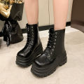 Winter New Elegant Fashionable Casual Short Boots Side Zipper Round Toe Thick Sole Heightening Women's Model Fashion Boots. 