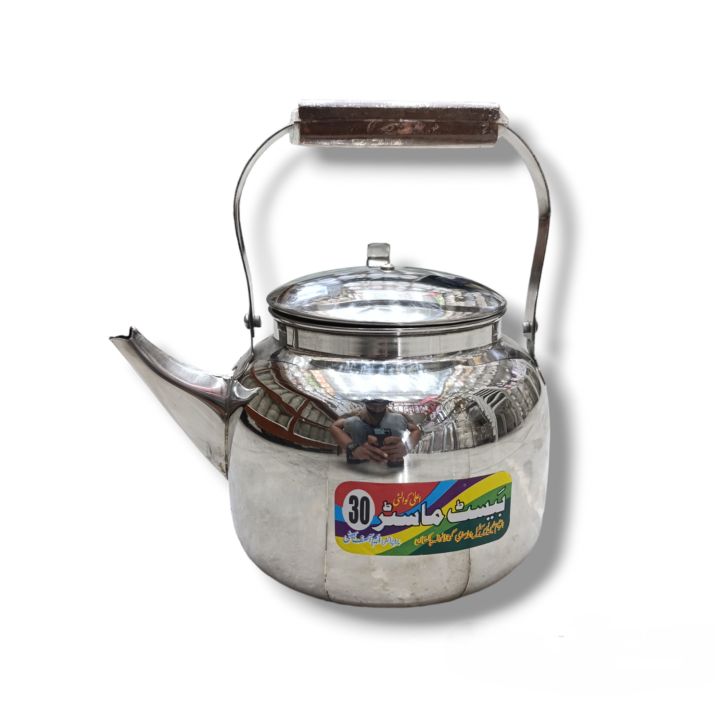 Tea Kettle / Tea Pot / Stove Top Kettle For 6, 9, 12, 15, 20, 25, 30, 35, 40, 45 & 50 Cups - Kettle For Tea Making / Water Boiling, Stainless Steel Material With Wood Handle