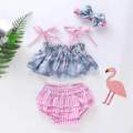 Newborn Baby Girl Flamingo Strap Tops Ruffle Shorts Sunsuit Summer 3pcs Outfits Set 0-24Month. 