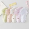 5Pairs/Set Children's Cotton Boneless Socks Princess Lace Ruffle Mesh Breathable Socks Kids Printed Dance Short Sock 1-15 Years.