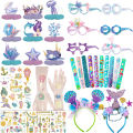 Little Mermaid Party Favors for girl Birthday Memmaid Glasses/Clap Circle/Tattoo Stickers/Headband Birthday Baby Shower gift. 