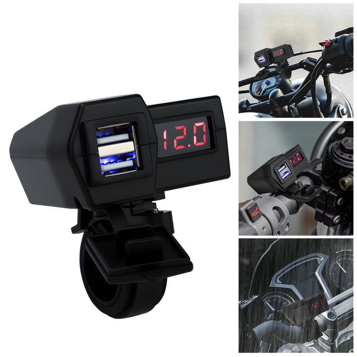 1pc Motorcycle USB Fast Charger Handle Style Dual USB Socket with Switch Voltmeter Waterproof Phone Power Supply Adapter Kit 12V