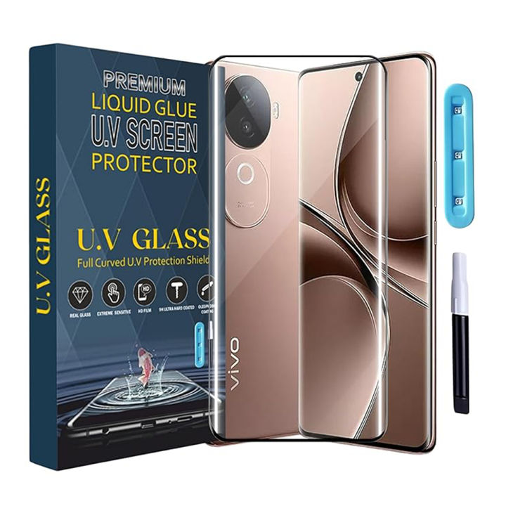 VIVO V40e UV Tempered Glass Screen Protector 9H Hardness Full Curved Nano Coating Smudge Resistant