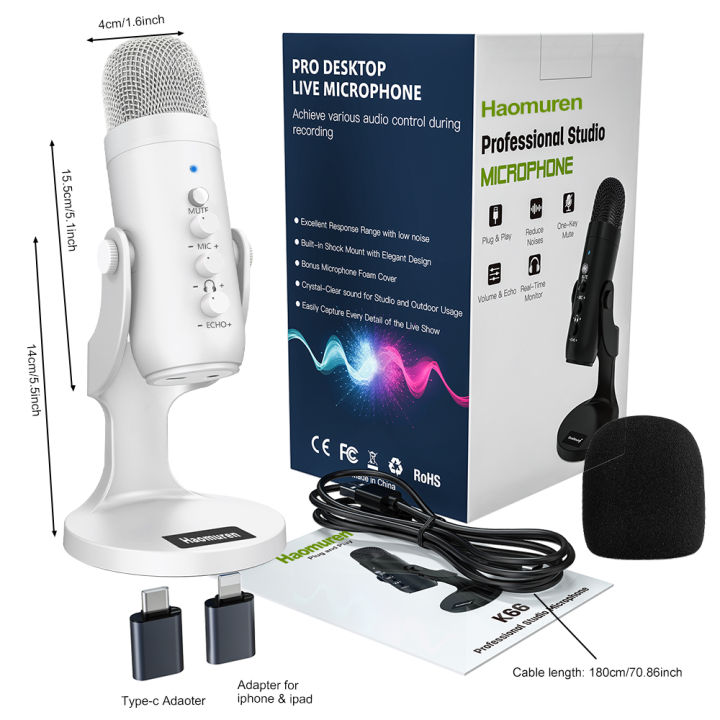 Professional%20White%20USB%20Condenser%20Microphone%20Studio%20Recording%20Mic%20for%20PC%20Computer%20Phone%20Gaming%20Streaming%20Podcast%20Vocals%20Youtube%20-%20Image%208