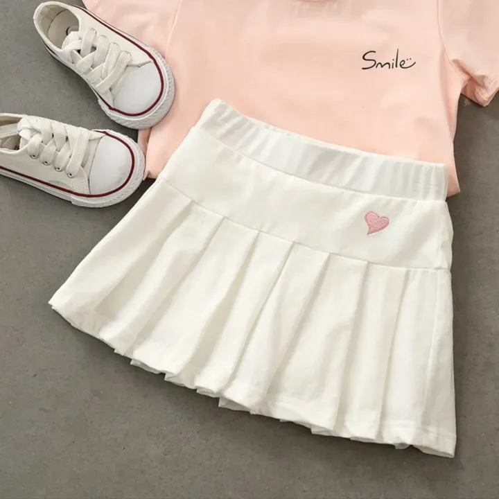 Korean%20Reviews%20Many%20Baby%20Clothes%20Embroidered%20Heart%20Design%20Cute%20Sweet%20SolidCasual%20Simple%20Pleated%20Skirt%20Safety%20Pants%201PCS%20-%20Image%202