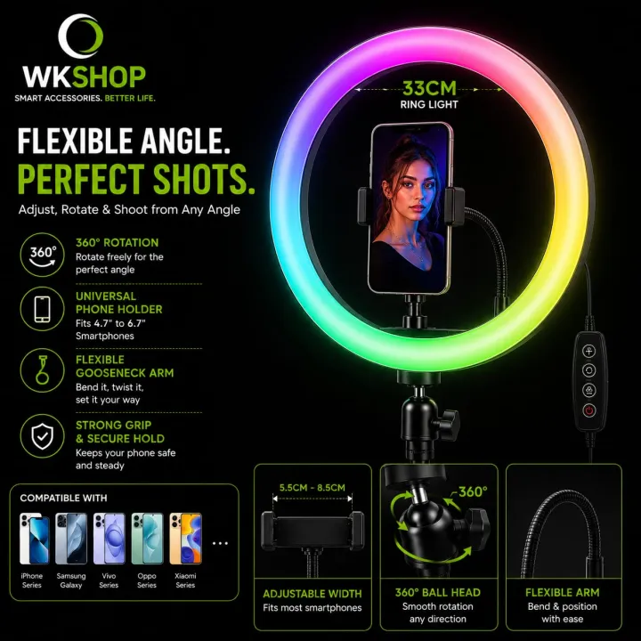 WKSHOP%2033CM%20RGB%20Ring%20Light%20with%207FT%20Adjustable%20Tripod%20Stand%20USB%20LED%20Selfie%20Ring%20Lamp%20for%20TikTok%20YouTube%20Live%20Streaming%20Makeup%20Photography%20Video%20Recording%20Mobile%20Holder%20Dimmable%20Studio%20Light%2026%20RGB%20Modes%203%20Color%20Temperatures%20for%20Creators%20Vloggers%20Gaming%20-%20Image%205