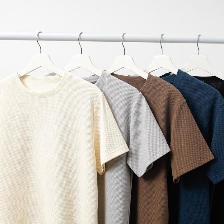 Becoolman-men's ten-color simple fashion waffle T Shirt classic choice basic tee shirt
