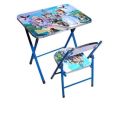 simple folding table and chair, baby cartoon portable activity table, study table, steel frame, children room, playroom furniture, Multicolor. 