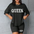 Plus Size Fashionable All-Match Shorts Short-Sleeved Suit Queen Letter Print Simple and Comfortable Two-Piece Suit 2024 New.