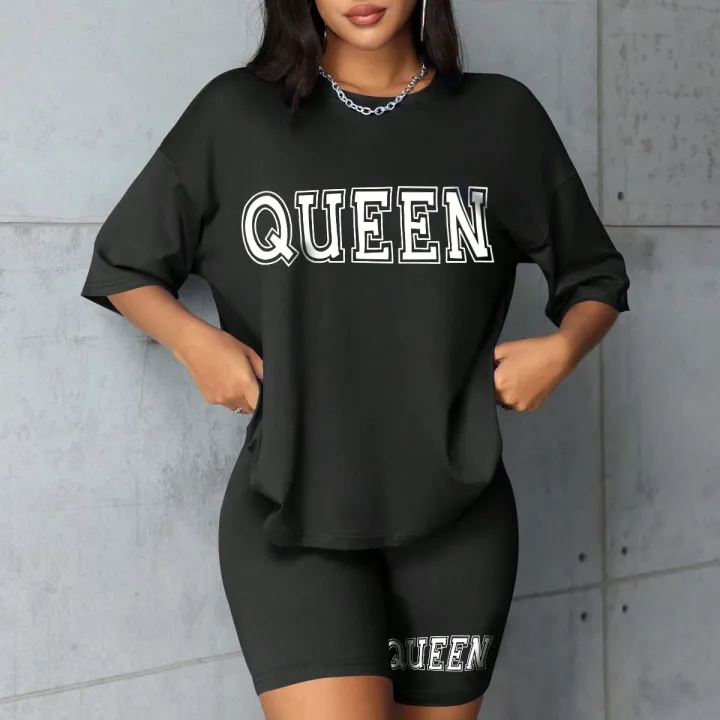 Plus%20Size%20Fashionable%20All-Match%20Shorts%20Short-Sleeved%20Suit%20Queen%20Letter%20Print%20Simple%20and%20Comfortable%20Two-Piece%20Suit%202024%20New%20-%20Image%207