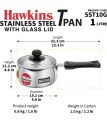 Hawkins Stainless Steel Tpan (SST10G)with glass lid Tope 1 L capacity 15.1 cm diameter (Stainless Steel, Induction Bottom). 