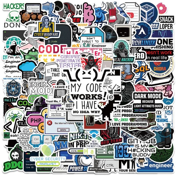 100pcs Cybersecurity Hackers Network Security Stickers  Decals For Phone Laptop Suitcase Notebook Skateboard Waterproof Stickers