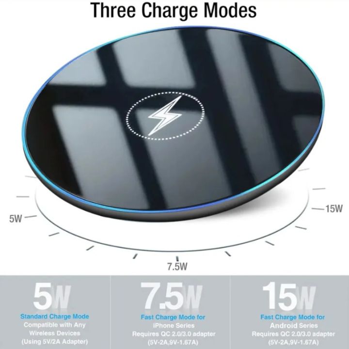 Universal Fast Wireless Charger Pad Mirror Surface LED Light Anti Slip Fast Charging For iPhone 17-12 S26 Android Phone