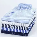 New Men's Stretch Anti-Wrinkle Striped Shirt, Formal Business Dress Shirt for Man Long Sleeve Slim Fit Casual Plaid Shirts S-5XL. 