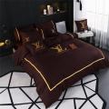 LV King Size Duvet Cover 8pcs Set Fabric Cotton Satin Brown & Golden Colour. 