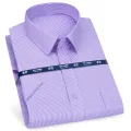 Mens Short Sleeve Shirt Business Casual Classic Plaid Striped Checked Male Social Dress Shirts Purple Blue 5XL Plus Large Size. 