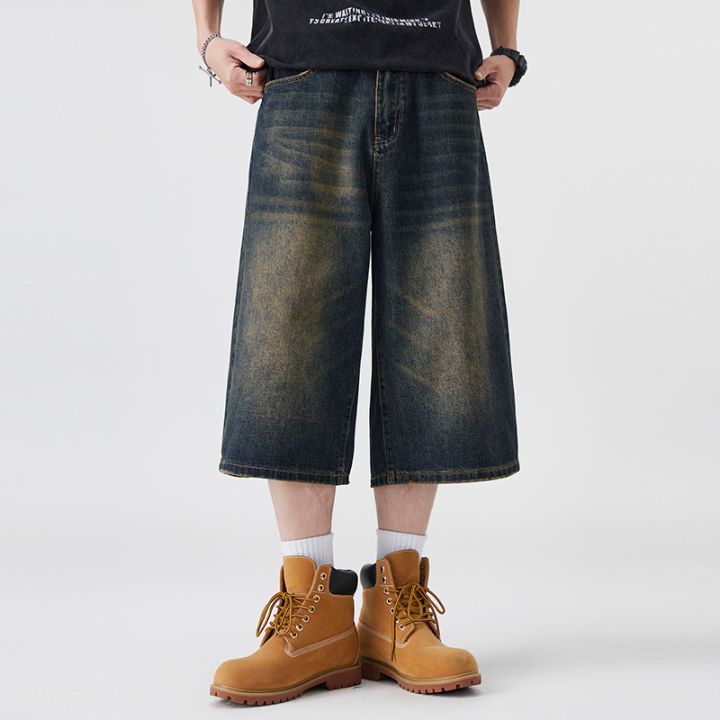 Men's%20Non-Elastic%20Denim%20Seven-Five%20Shorts%20Loose%20Wide%20Leg%20Fit%20Versatile%20Simple%20Style%20Casual%20Shorts%20-%20Image%204