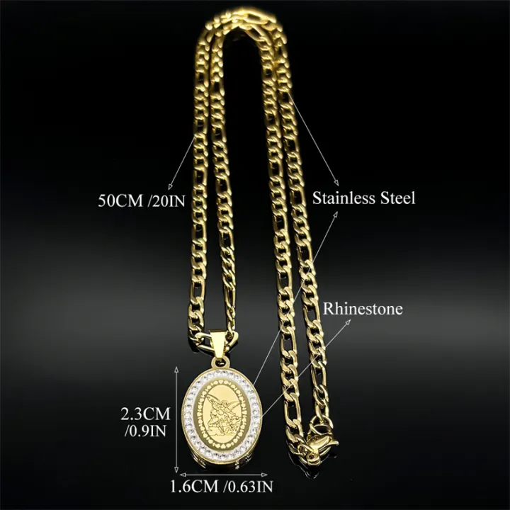 Seal%20of%20Archangel%20Michael%20Medal%20Necklace%20for%20Women/Men%20Rhinestone%20Stainless%20Steel%20Gold%20Silver%20Color%20Talisman%20Chain%20Jewelry%20-%20Image%206