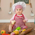 2pcs Baby Chef Costumes Newborn Photography Outfits Cute Gingham Apron and Hat, Infant Photo Props for Role Play & Studio Shoot. 