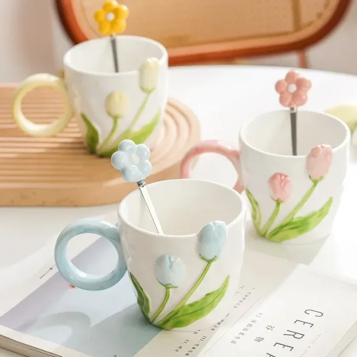 500ml%203D%20Tulip%20Pattern%20Ceramics%20Mug%20with%20Spoon%20Hand%20Carved%20Comfortable%20handle%20Coffee%20Cup%20Breakfast%20Milk%20oatmeal%20cup%20Girl%20Gift%20-%20Image%203