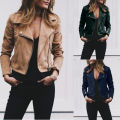 Suede Leather Zipper Coats Women Autumn Turn-down Collar Cropped Jacket Slim Fit Casual Fashion Streetwear Female Outwears Y2K. 