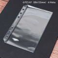 6pcs Convenient Clear PVC A5 A6 A7 Binder Pockets Clear Zipper Folders For 6-Ring Notebook Binder Files Reports Binder. 