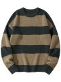 New Loose Bottoming Sweater Casual Versatile Striped Pullover Men's Round Neck Sweater. 