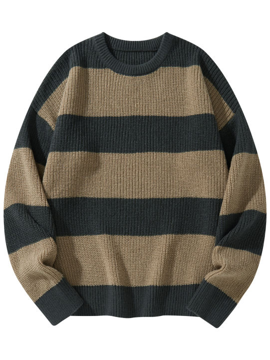 New Loose Bottoming Sweater Casual Versatile Striped Pullover Men's Round Neck Sweater