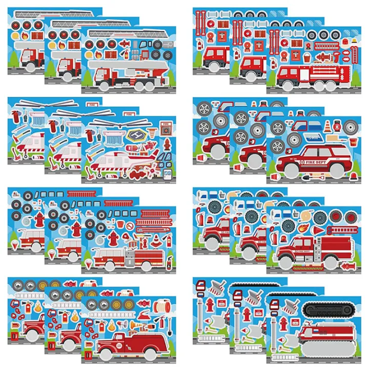 Creative Fire Engine DIY Stickers for Kids Free Assembly Make Your Own ...