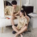 Solid Color Sleepwear Silk Satin Pajamas Couple Set Short-sleeved Pyjamas Suit Pijama Women Men Loungewear Plus Size Pj Set. 