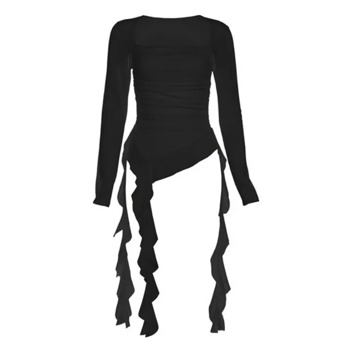 Streetwear Jellyfish Mesh Belt T Shirt Elf Long Sleeve Korean Y2K Ins streetwear-jellyfish-mesh-belt-t-shirt-elf-long-sleeve-korean-y2k-ins