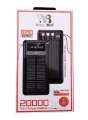 Super Fast 20,000mAh Solar Power Bank with Samsung Type-C & iPhone Cable, 2 USB Ports, Type-C Input, and 2 LED Lights. 
