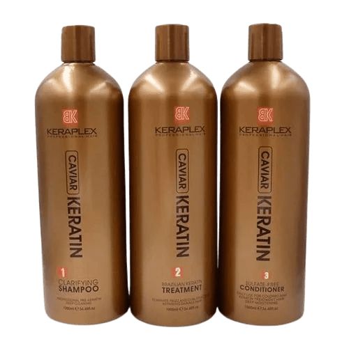 BK Keraplex Caviar Keratin Treatment contains three steps:

 Clarifying Shampoo
 Caviar Treatment 2
 Sulfate Free Conditioner