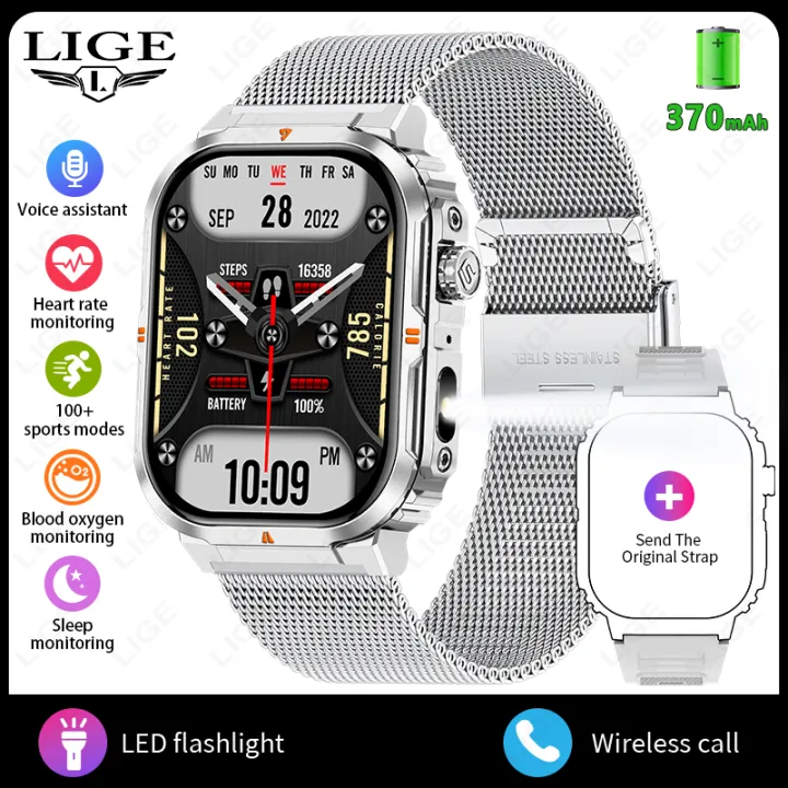 LIGE%20Men's%20Smart%20Watch%20With%20LED%20Flashlight%202.01-inch%20HD%20Screen%20Bluetooth%20Calling%20Heart%20Rate%20Monitor%20AI%20Voice%20Control%20Waterproof%20-%20Image%207