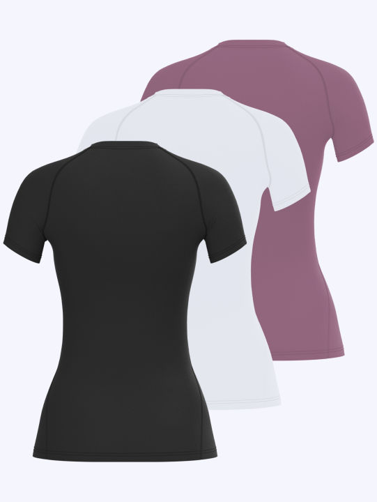 3-Piece%20Women's%20Compression%20Sportswear%20Set%20Short-Sleeve%20Yoga%20Running%20T-Shirt%20Summer%20Fitness%20Quick-Dry%20Clothing%20-%20Image%202