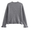 HXAO Sweater Cardigans Ruffle Long Sleeve Knitted Cardigan For Women Autumn Bolero Knitwears Button-Down Bluey Gray Cardigan. 