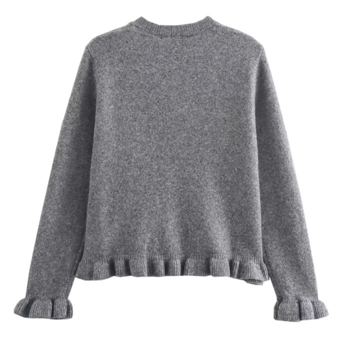HXAO%20Sweater%20Cardigans%20Ruffle%20Long%20Sleeve%20Knitted%20Cardigan%20For%20Women%20Autumn%20Bolero%20Knitwears%20Button-Down%20Bluey%20Gray%20Cardigan%20-%20Image%204