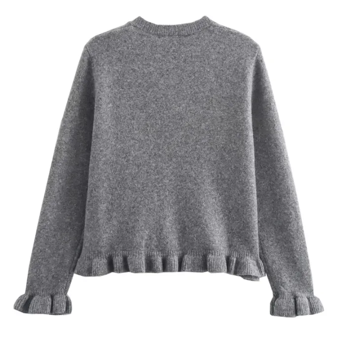 HXAO%20Sweater%20Cardigans%20Ruffle%20Long%20Sleeve%20Knitted%20Cardigan%20For%20Women%20Autumn%20Bolero%20Knitwears%20Button-Down%20Bluey%20Gray%20Cardigan%20-%20Image%204