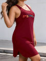 Large-Sized Fashionable Casual Sleeveless Dress with Sun Print, Loose Fit, Suitable for Indoor and Casual Wear at Home. 