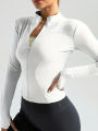 Yoga clothes women's autumn and winter sports yoga coat standing collar long sleeve top Pilates training running fitness clothes. 
