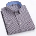 100% Cotton Breathable Men Oxford Short Sleeve 2024Summer Plaid Striped Male Clothes Business Regular Fit Oversized shirts S~7XL. 