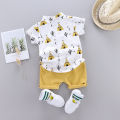 2PCS Baby Set Summer Fashion Triangle Random Print Standing Neck Shirt Short Sleeve Shorts Set. 