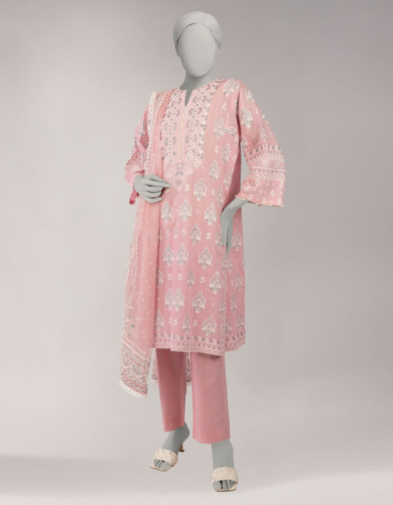 Junaid Jamshed Unstitched 3 Piece Suit Pink Lawn Paste Printed - Designcode: 26-1101 Shadow Work-3 -Collection: Spring Vol 1 2026