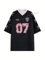Women's Y2K  V-Neck Number 07 Print Short Sleeve Loose Fit Ballet Style Sports Jersey T-Shirt Graphic Tees Women Tops. 