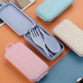 Portable Wheat Straw Fork Cutlery Set Foldable Folding Chopsticks Cutlery Set With Box Travel Kitchen Accessories.