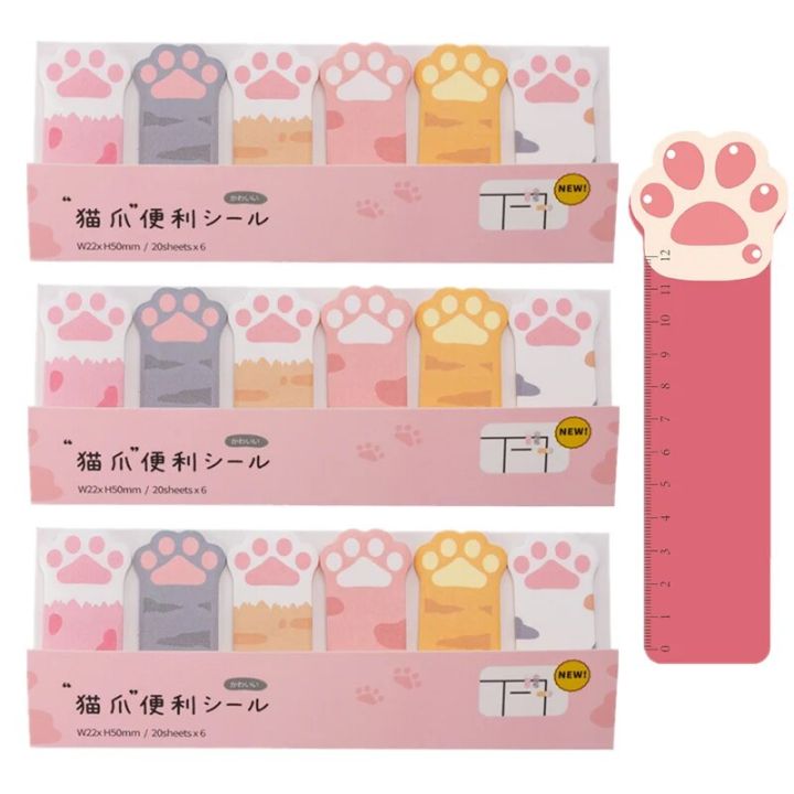 3Pcs Cat Paw Sticky Notes Kawaii Stationery Cartoon Memo Pad Bookmark Flags Index Tab Label Paper Stickers