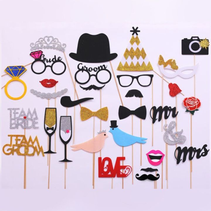 Creative Wedding Party Handheld Photo Props Bride and Groom Team Shooting Decorations Funny Birthday Party DIY Shooting