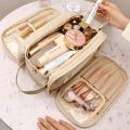 Multifunctional Makeup Bag For Women PU Leather Large Capacity Portable Double Zipper Travel Makeup Brush Toiletries Storage Bag. 