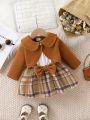 Baby Girl Plaid Tulle Skirt Dress & Cropped Jacket Set. 