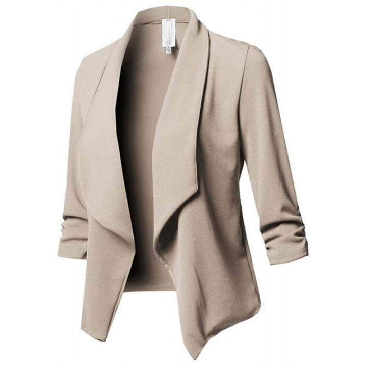 Women%20Solid%20Folds%20PU%20Leather%20Button%20Turn%20Down%20Collar%20Bodycon%20Working%20Black%20Blouse%20Tops%20-%20Image%203